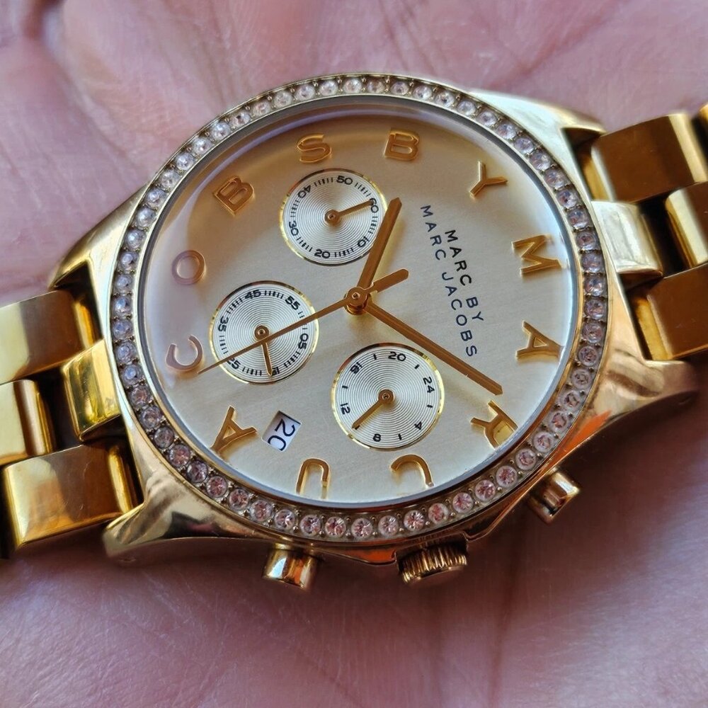 Marc Jacobs Chronograph Gold Dial Gold Steel Strap Watch for Women - MBM3105 - Picture 3 of 14
